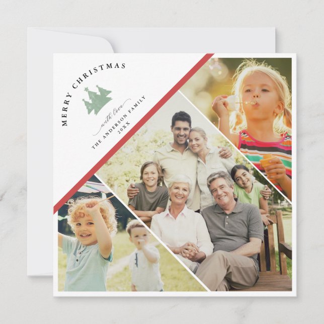 Modern Trendy Unique MERRY CHRISTMAS Photo Collage Holiday Card (Front)