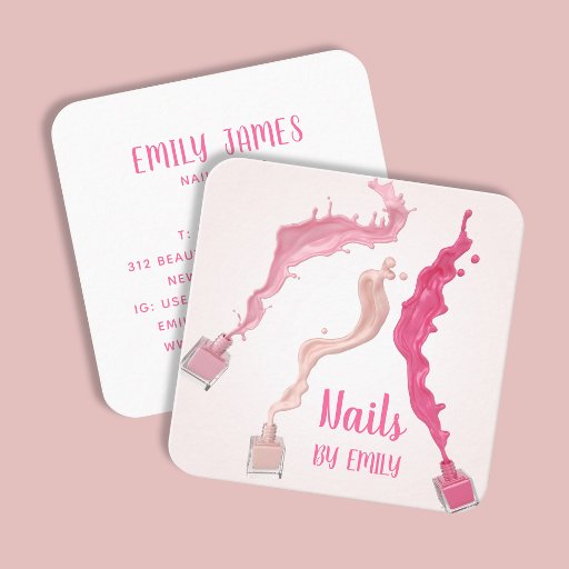 Customizable Modern Trendy Unique Professional Nail Spa Salon Square Business Card