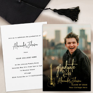 Modern Trendy Vertical Photo Graduation Party Gold Foil Invitation