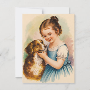 Modern Trendy Vintage Vintage Girl and Dog Postcard