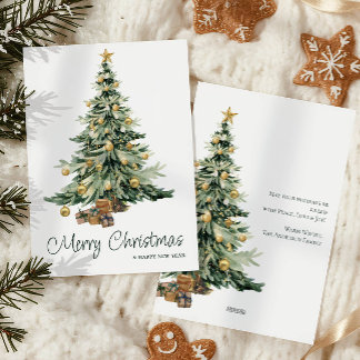 Modern Trendy Watercolor Christmas Tree Holiday Card