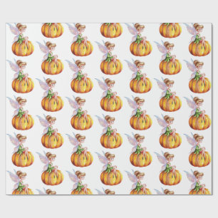Modern Trendy Watercolor Fairy and Pumpkin Wrapping Paper