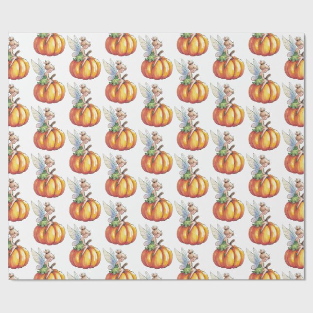 Modern Trendy Watercolor Fairy and Pumpkin         Wrapping Paper (Flat)