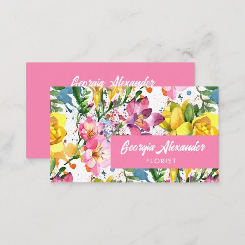 Modern Trendy Watercolor Floral Artist Florist Business Card