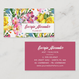 Modern Trendy Watercolor Floral Florist Business C Card