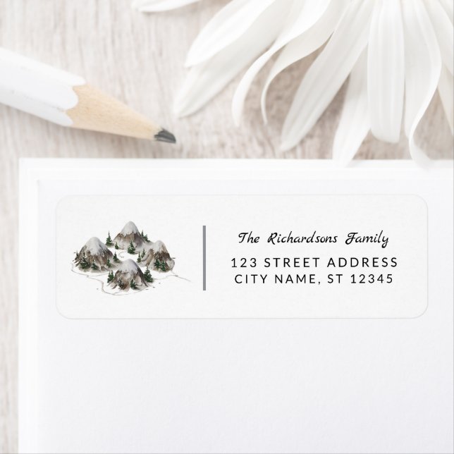 Modern Trendy Watercolor Mountains Address Label (Insitu)