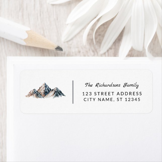 Modern Trendy Watercolor Mountains Address Label (Insitu)