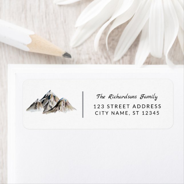 Modern Trendy Watercolor Mountains Address Label (Insitu)