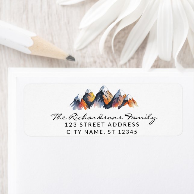 Modern Trendy Watercolor Mountains Address Label (Insitu)