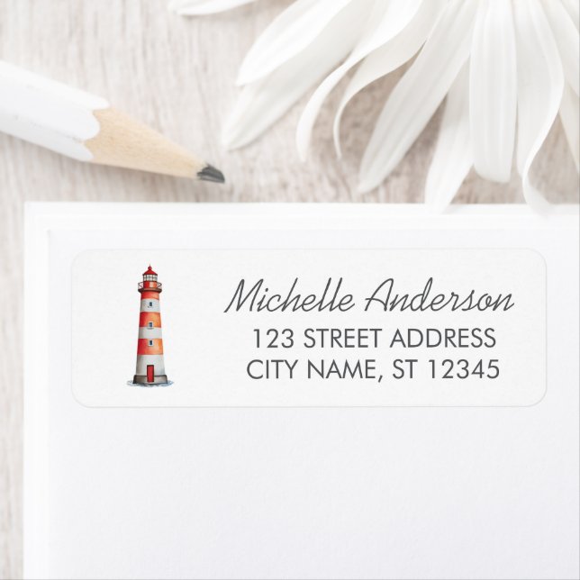 Modern Trendy Watercolor Nautical Lighthouse       Label (Insitu)