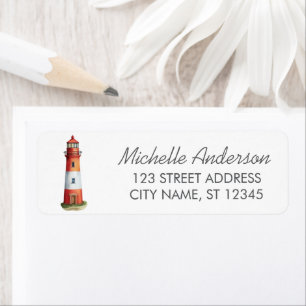 Modern Trendy Watercolor Nautical Lighthouse Label