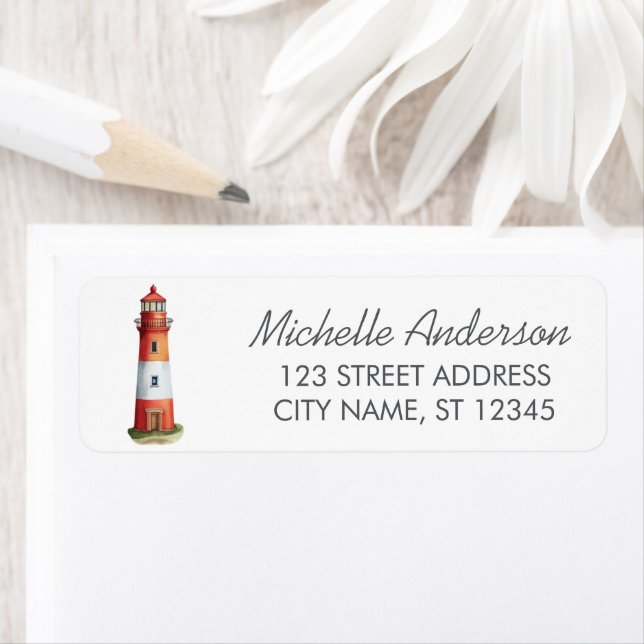 Modern Trendy Watercolor Nautical Lighthouse       Label (Insitu)
