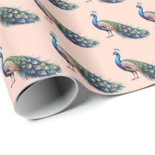 Modern Trendy Watercolor Peacock Pattern Wrapping Paper