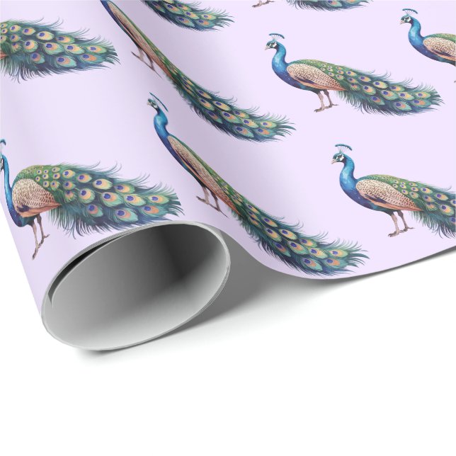Modern Trendy Watercolor Peacock Pattern Wrapping Paper (Roll Corner)