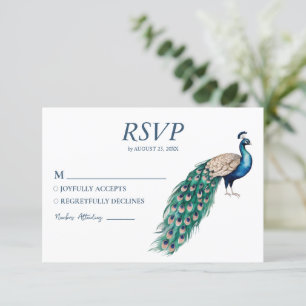 Modern Trendy Watercolor Peacock  RSVP Card