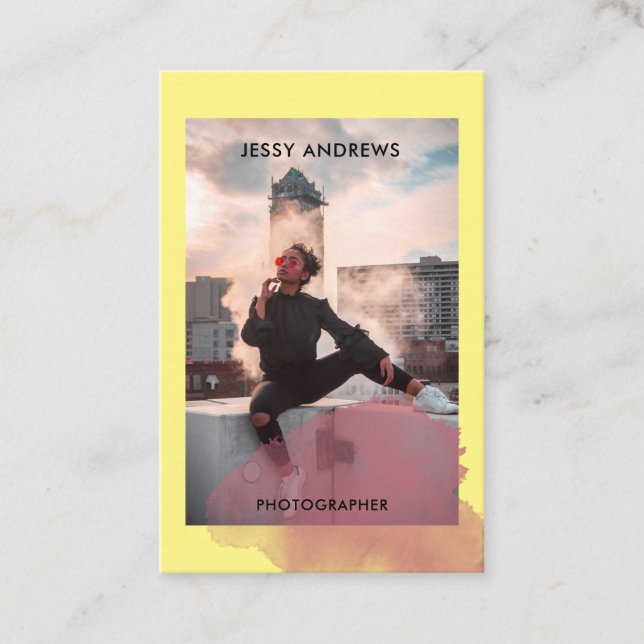 Modern Trendy Watercolor Photo Business Card (Front)