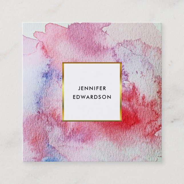 Modern trendy watercolor splash professional square business card (Front)