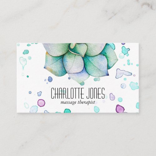 Modern Trendy Watercolor Succulent Business Card