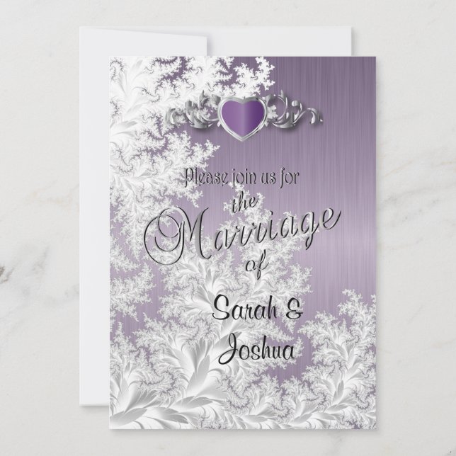 Modern Trendy Wedding in a Amethyst Purple Damask Invitation (Back)