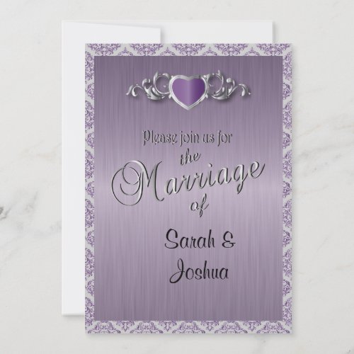 Modern Trendy Wedding in a Amethyst Purple Damask Invitation