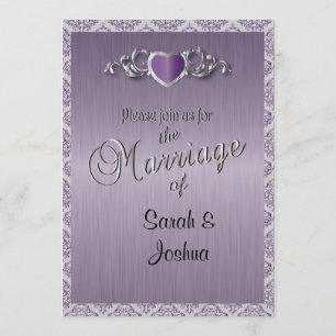 Modern Trendy Wedding in a Amethyst Purple Damask Invitation