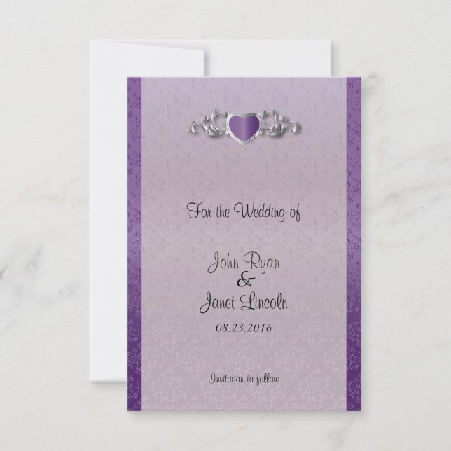 Modern Trendy Wedding in a Amethyst Purple Damask Save The Date (Front)