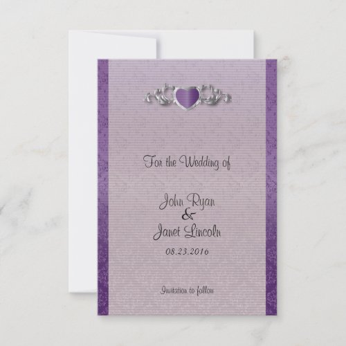 Modern Trendy Wedding in a Amethyst Purple Damask Save The Date