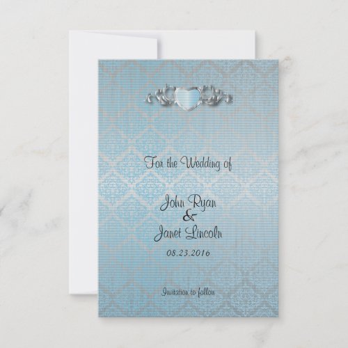 Modern Trendy Wedding in a Aqua Blue Damask Save The Date