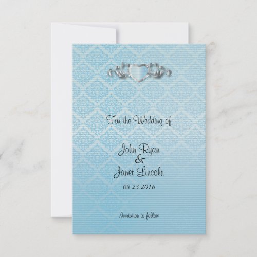 Modern Trendy Wedding in a Aqua Blue Damask Save The Date