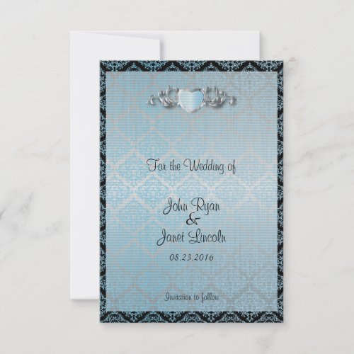 Modern Trendy Wedding in a Aqua Blue Damask Save The Date