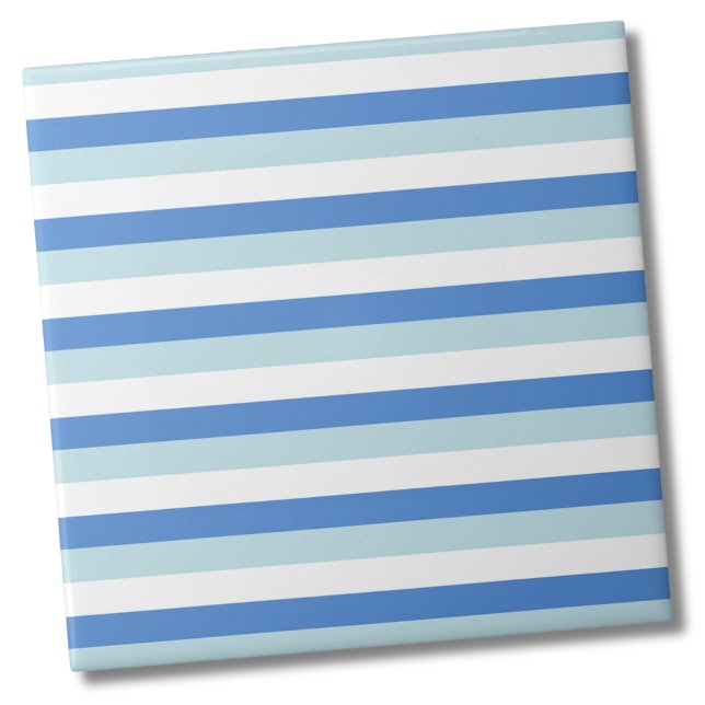 Modern Trendy White Blue Stripe Pattern Ceramic Tile (Simple Modern Bold Teal Blue Stripe Pattern Ceramic Tile)