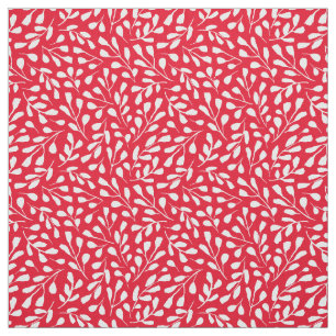 Modern Trendy White Botanical Leaf Pattern on Red Fabric