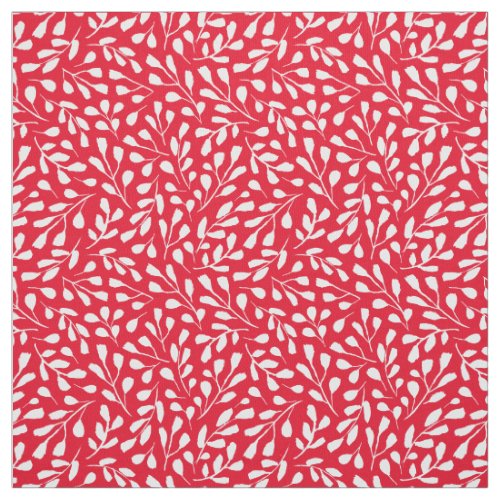 Modern Trendy White Botanical Leaf Pattern on Red Fabric