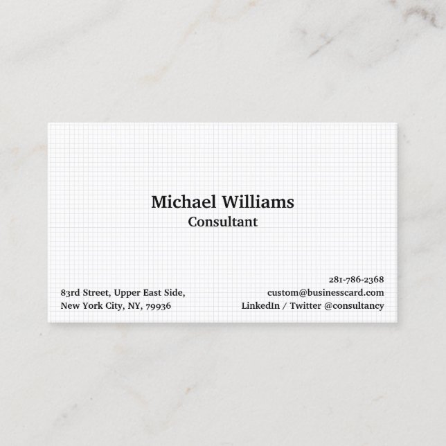 Modern Trendy White Checkered Pattern Professional Business Card (Front)