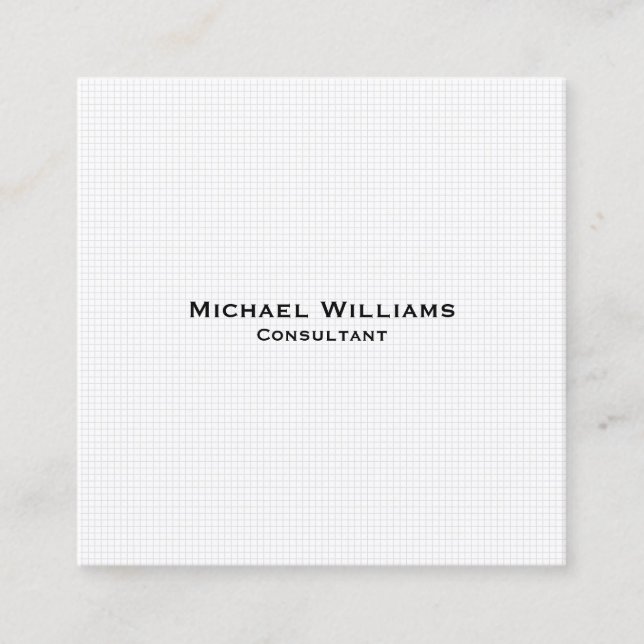 Modern Trendy White Checks Minimalist Professional Square Business Card (Front)