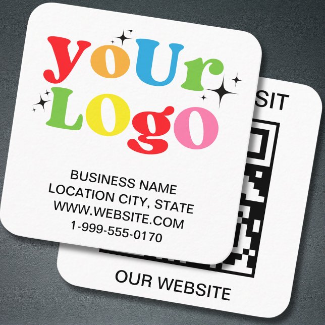Modern Trendy White Custom Logo and QR Code Square Business Card (Creator Uploaded)