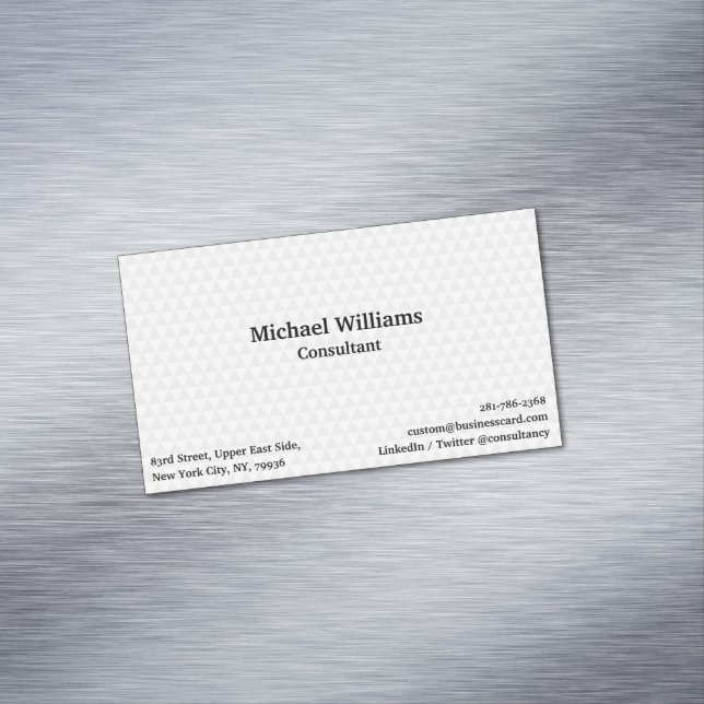 Modern Trendy White Geometric Pattern Elegant Chic Business Card Magnet (In Situ)