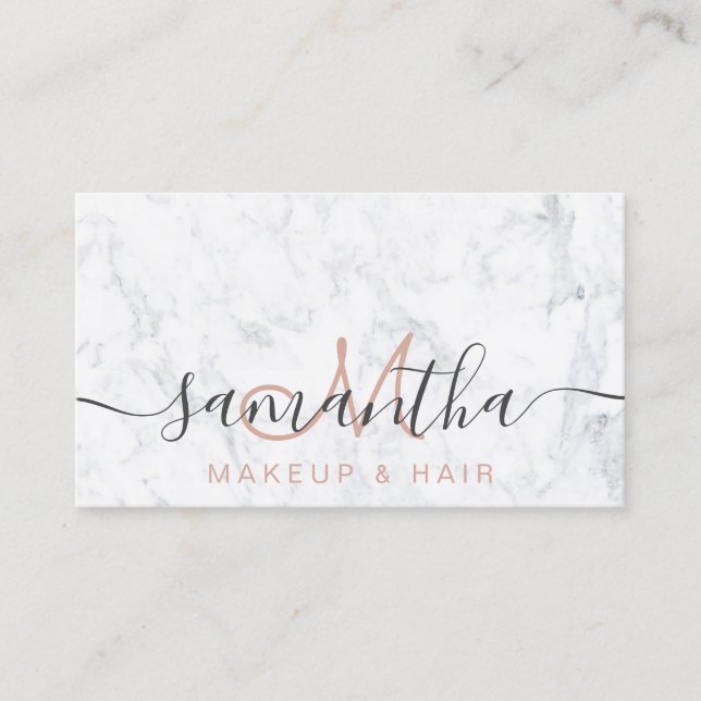 Modern trendy white marble makeup hair business card (Front)