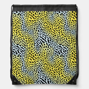 Modern Trendy Wild Yellow Black Leopard Pattern Drawstring Bag