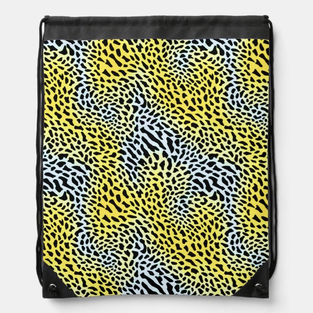 Modern Trendy Wild Yellow Black Leopard Pattern Drawstring Bag (Front)