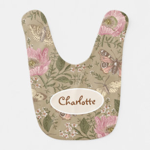 Modern Trendy Wildflower Botanical Floral Monogram Baby Bib
