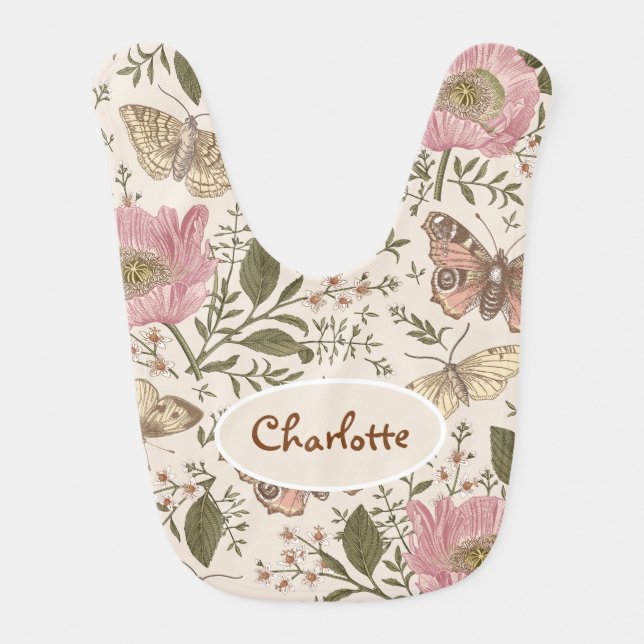 Modern Trendy Wildflower Botanical Floral Monogram Baby Bib (Front)