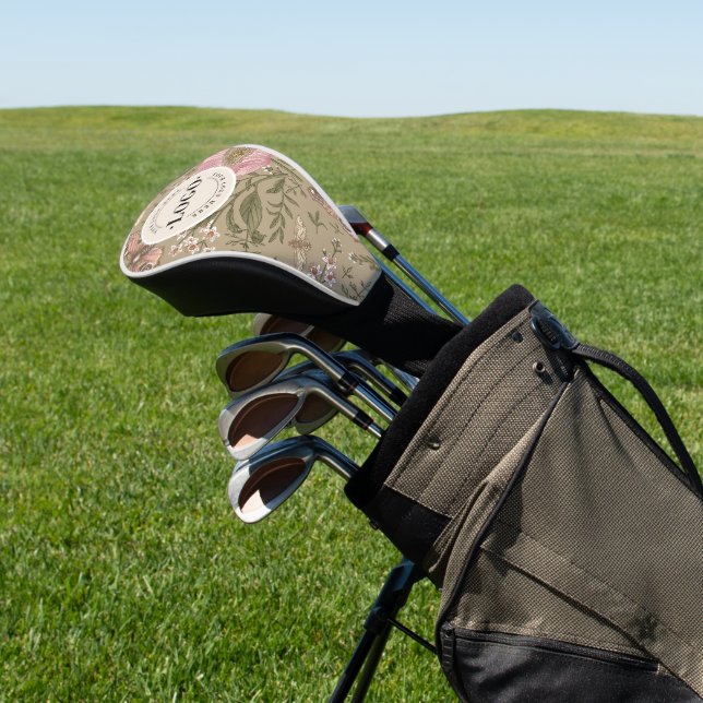 Modern Trendy Wildflower Botanical Floral Monogram Golf Head Cover (In Situ)