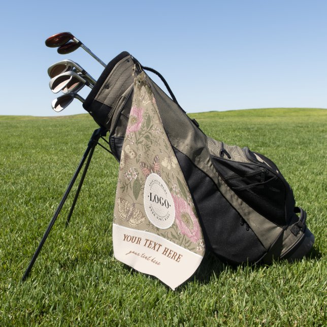 Modern Trendy Wildflower Botanical Floral Monogram Golf Towel (Green)
