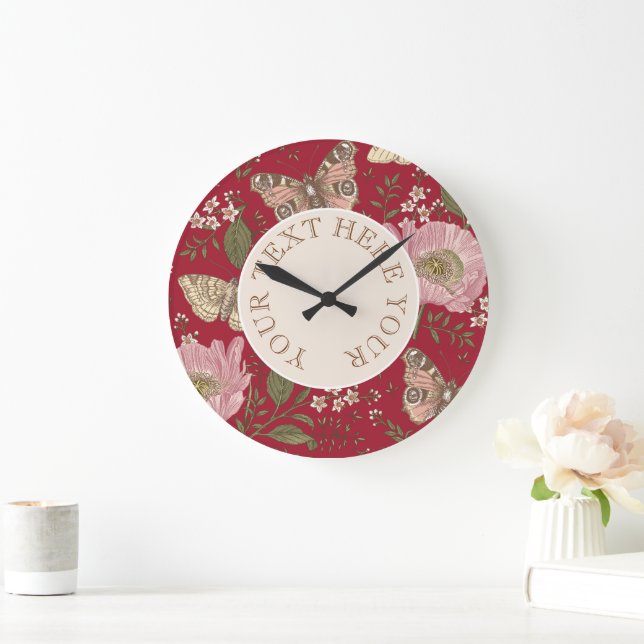 Modern Trendy Wildflower Botanical Floral Monogram Large Clock (Home)