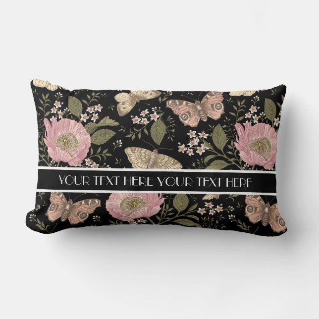 Modern Trendy Wildflower Botanical Floral Monogram Lumbar Pillow (Front)