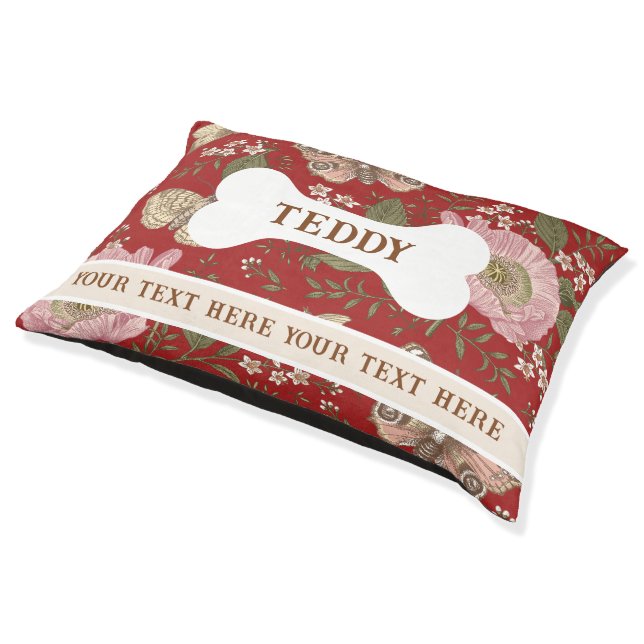 Modern Trendy Wildflower Botanical Floral Monogram Pet Bed (Angled)