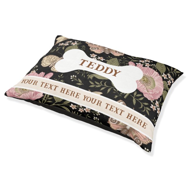 Modern Trendy Wildflower Botanical Floral Monogram Pet Bed (Angled)