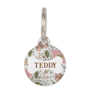 Modern Trendy Wildflower Botanical Floral Monogram Pet ID Tag