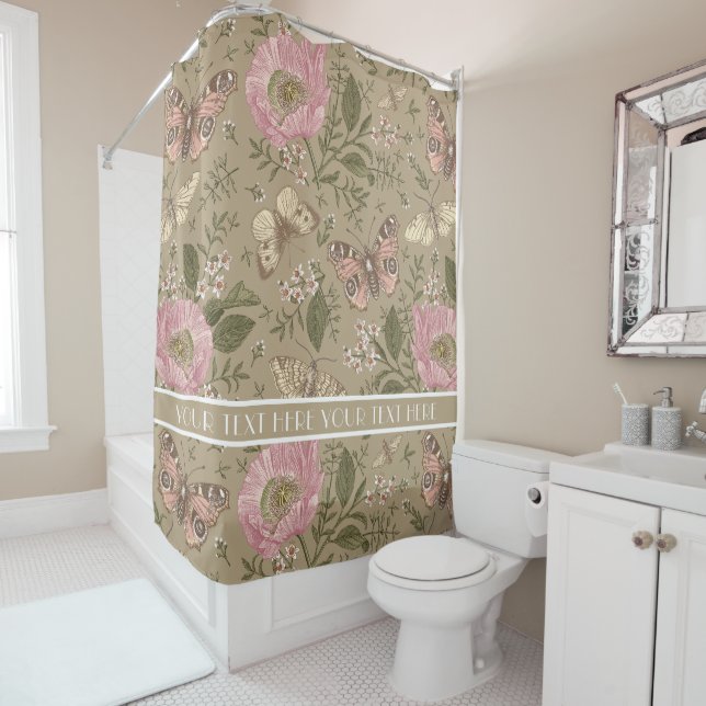 Modern Trendy Wildflower Botanical Floral Monogram Shower Curtain (In Situ)